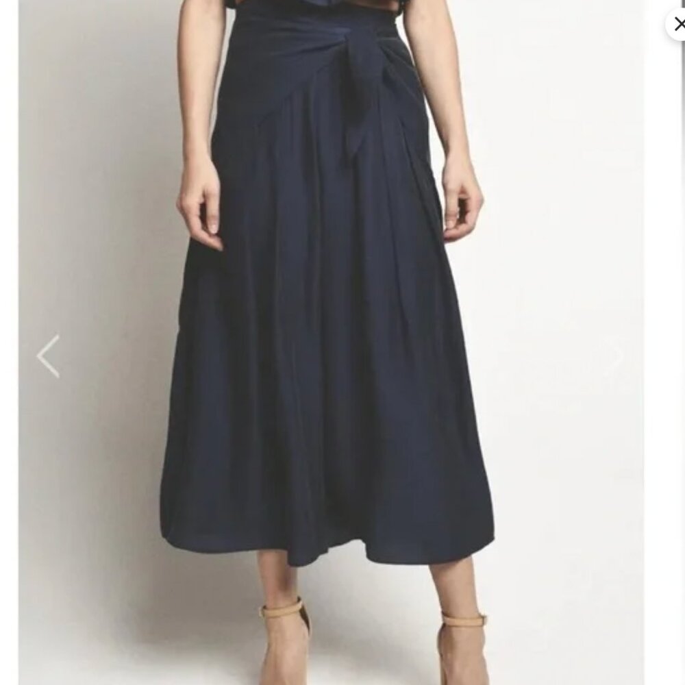 Milly Cropped Sarong Wide Leg Tie Pant Size 6 dark blue silk blend